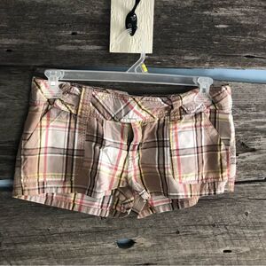 Sun Set Surf Co. Size 11 Tan/Pink Plaid Low Rise Shorts